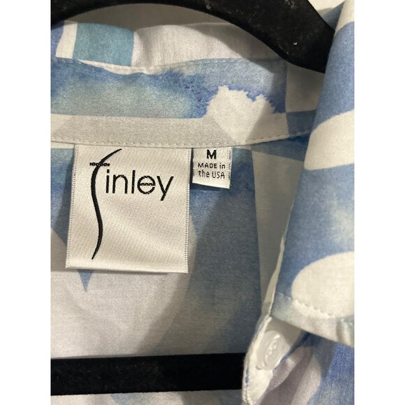 Finley Chantel Shirt Maxi Dress Blue White Abstract Print Belted size Medium - Picture 6 of 12